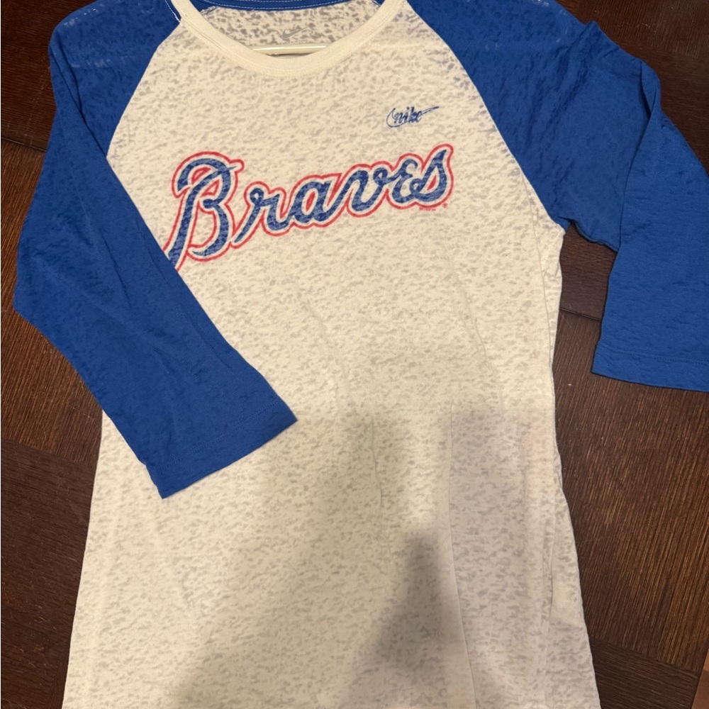 Nike women’s Braves 3/4 length Sleeve Tee - Blue and White